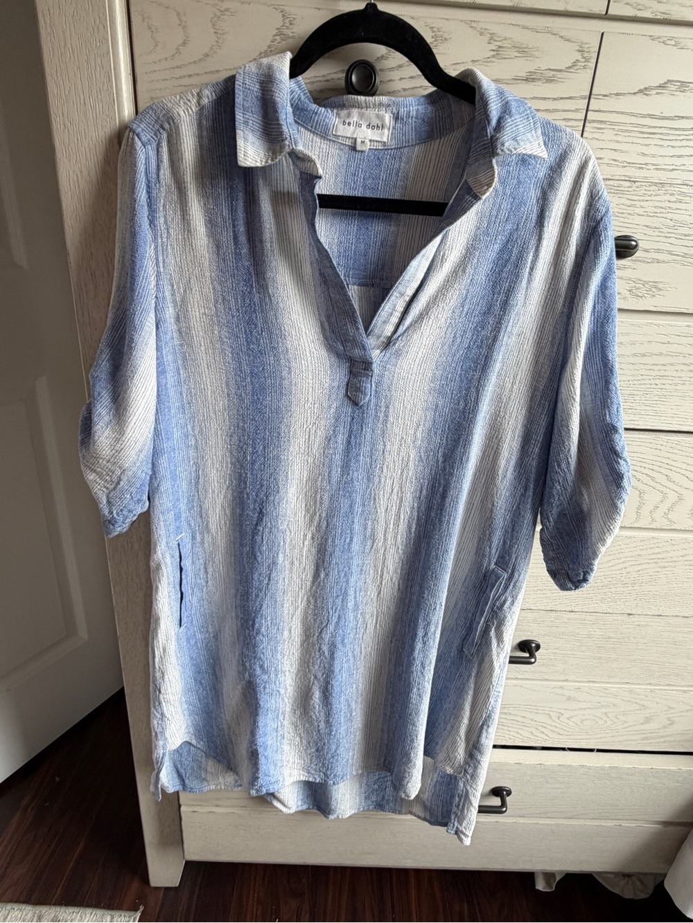 Bella Dahl Blue & White Striped Linen-Blend Tunic